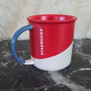 Starbucks Red and White Mug with Blue Accent